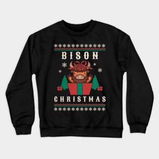 Santa Bison Animal Xmas Lighting Ugly Bison Christmas Crewneck Sweatshirt